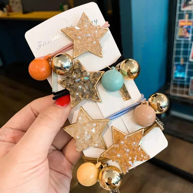 

New Star Rhinestone Head Rope For Girls Sweet Beads Hair Bands Cute Student Elastic Hair Band Fashion Women Hair Accessories