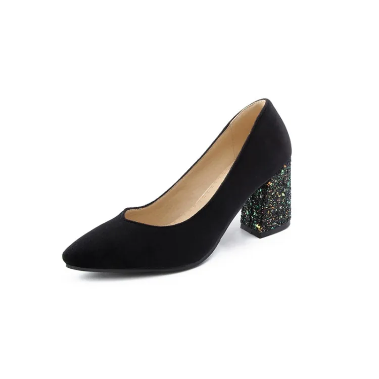 Sianie Tianie/велюровые классические женские туфли-лодочки; Цвет зеленый, бордовый; блестящие женские туфли на высоком каблуке; размер 45 - Цвет: Черный