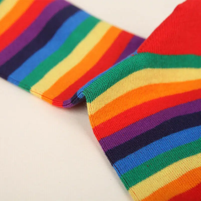 NEW Cute Casual Lady Rainbow Striped Cotton Woman Heart Rainbow Ankle-High Socks