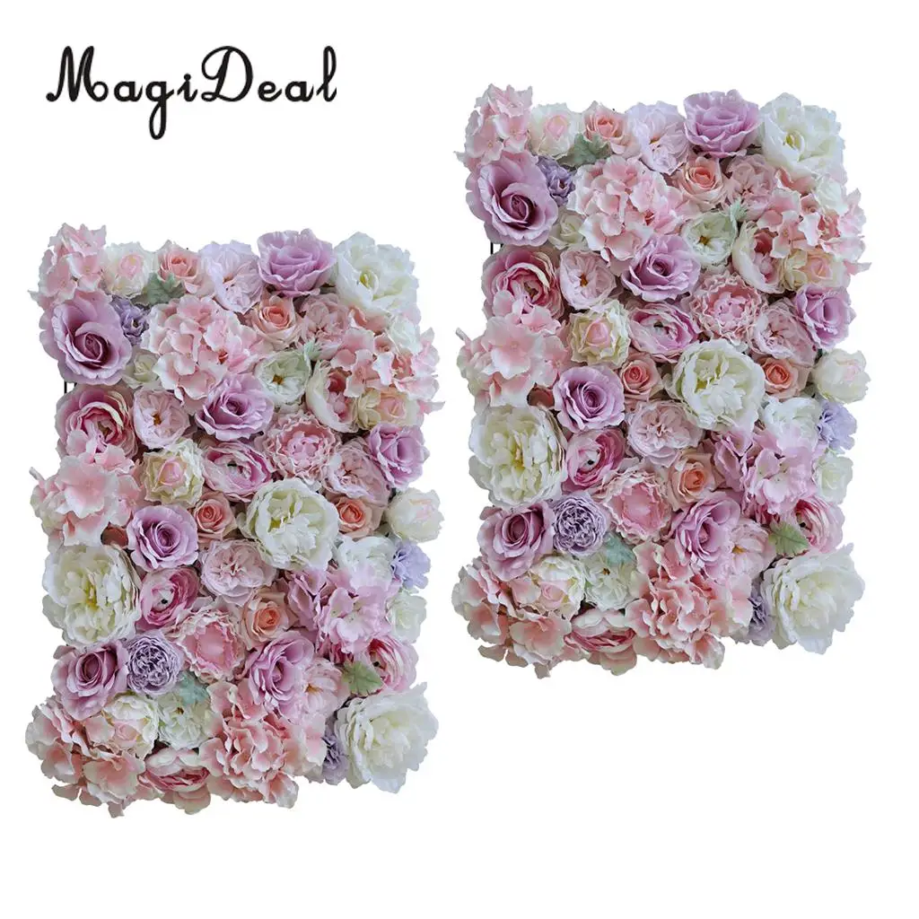 2x Artificial Flower Wall Panels Wedding Party Decor Photo Prop Pink Purple