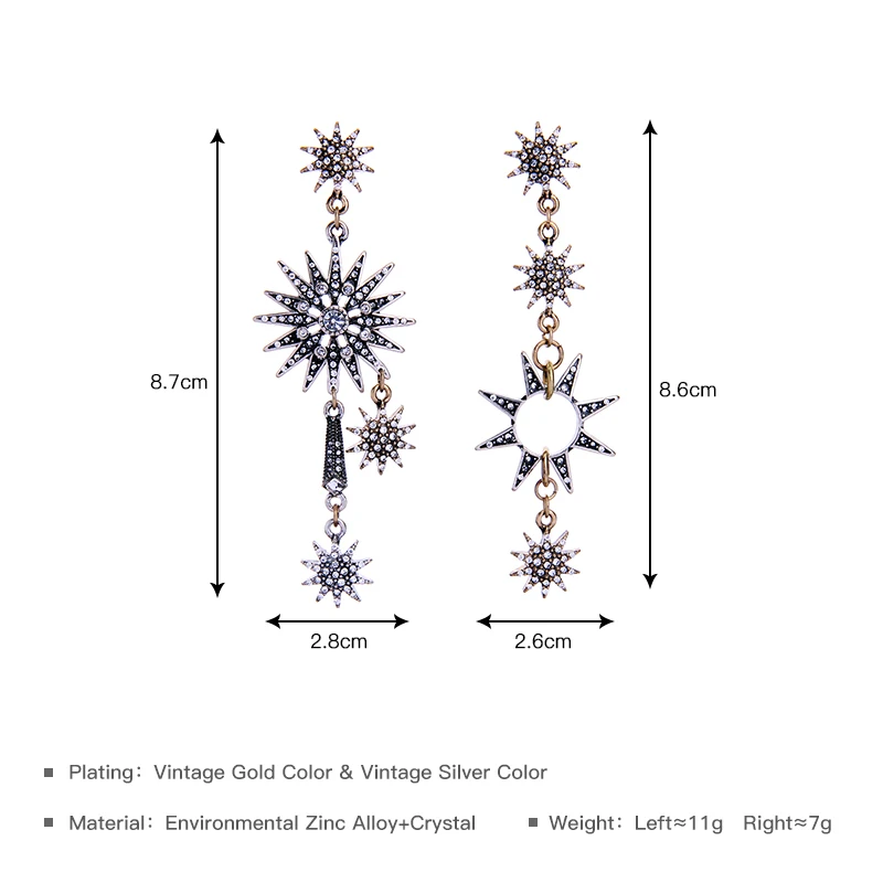 KISS ME Asymmetric Rhinestone Stars Earrings New Design Long Drop Earrings for Women Luxury Jewelry