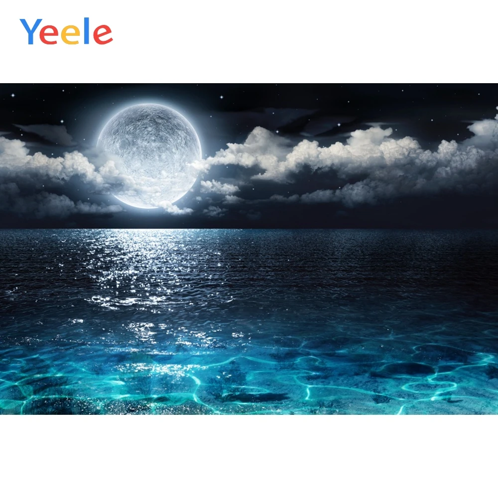 Yeele Ночная Луна Звезда облака Морская вода пейзаж Детские фотографии фоны