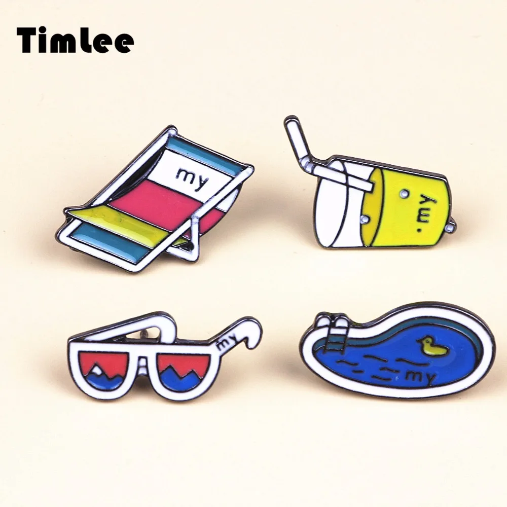 

X099 Free shipping Cartoon Summer Drink Sunglasses Swimming Pool Beach chair Metal Brooch Pins Button Pins Fashion Wholesale