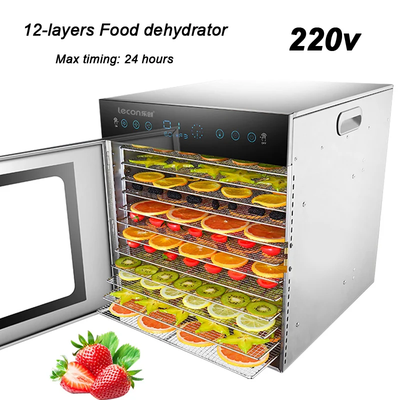 

12-layers Food dehydrator Commercial/home dual-use food dryer Stainless steel fruit vegetable drying machine 220V/50HZ 1000W 1PC