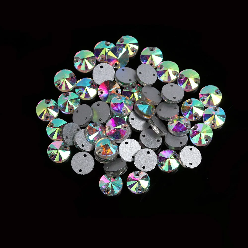 50Pcs/Lot 8mm 14mm Clear Crystal AB Rhinestones Buttons Round Sewing