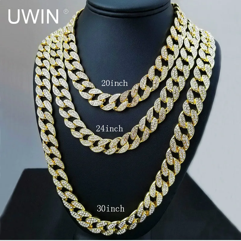 UWIN Iced Out Bling Украшенные стразами Goldgen отделка Майами кубинец звено цепи Для мужчин хип-хоп Цепочки и ожерелья ювелирные изделия 20, 24, 30, 36 дюймов UWIN Iced Out Bling Украшенные стразами Goldgen отделка Майами кубинец звено цепи Для мужчин хип-хоп Цепочки и ожерелья ювелирные изделия 20, 24, 30, 36 дюймов