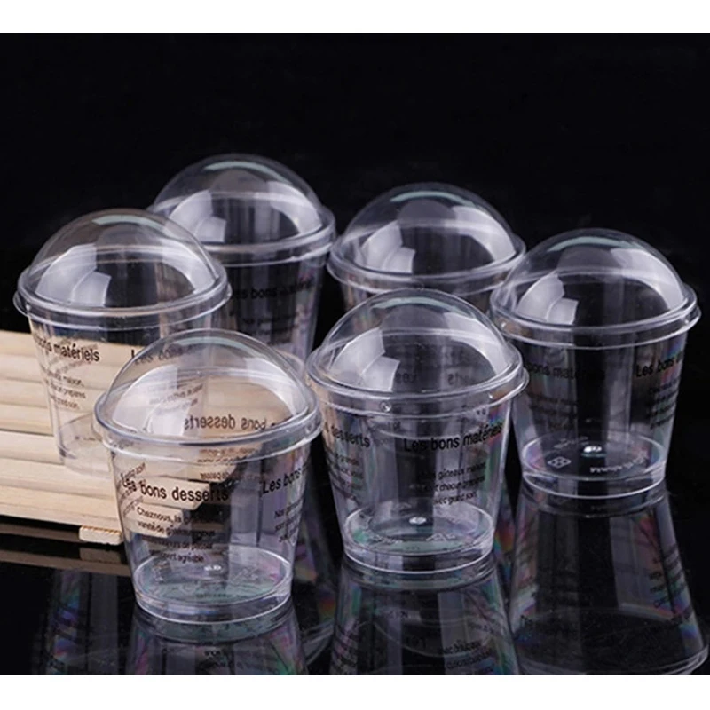 

50 Set Ransparent Plastic Mousse Cup with Cover and Spoon Pudding Cake Jelly Ice Cream Cup Dessert Bakeware Sets Cake Topper