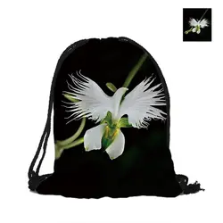 Cymbidium Белая орхидея печать drawstring рюкзак полиэстер Сумки для Для женщин Для мужчин ребенок Чехол черный Рюкзаки