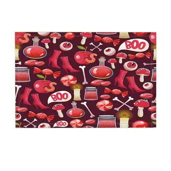 

Halloween Bath Rugs, Scary Spider Candy Witches Boots for Festival, Non-Slip Doormat Floor Entryways Indoor Front Door Mat, Red