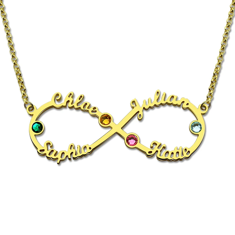 Wholesale Infinity 4 Names Necklace with Birthstones Gold Color