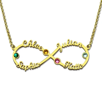 

Wholesale Infinity 4 Names Necklace with Birthstones Gold Color Personalized Infinity Necklace Mother Birthstone Jewelry