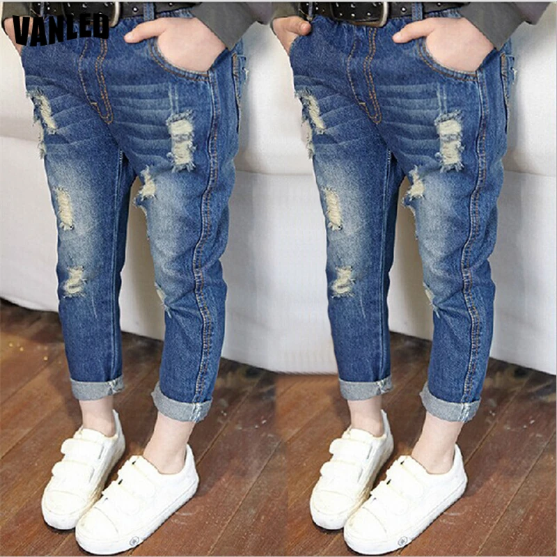 2017 Hip Hop Solid Blue Baby Girls Denim Jeans Causal Spring Summer