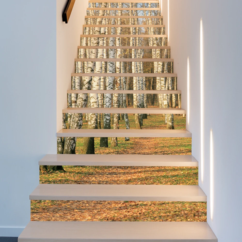 Birch Forest Stairway Wallpaper Mural Stair Decal Yellow Trees Creative
