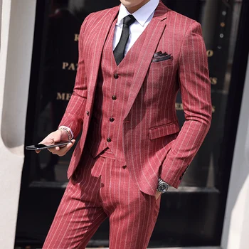 

Wedding Suits For Men ( Jacket + Vest + Pants ) 2019 Men's Formal Business 3 Piece Set Casual Groom Tuxedo Suits Costume Homme