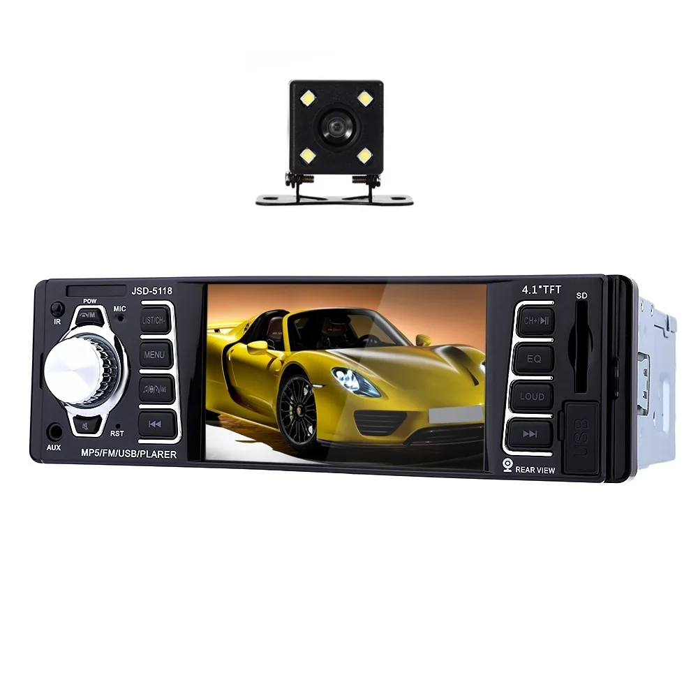 

Rectangle Car Audio Stereo Bluetooth MP5 Player 1Din 4.1 inch 1080P FM Radio Video 12V Remote Control Digital TFT Screen Camera