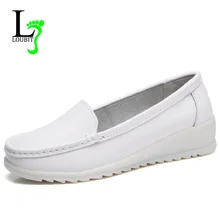 Женская обувь Туфли без каблуков повседневные Лоферы Разделение кожа обувь для медсестры белый Для женщин кроссовки слипоны дышащие zapatos mujer большой размер 41