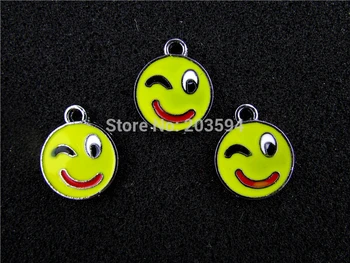 

AE537 Mix Color 100Pcs Alloy Metal Enamel Face Charms Pendants 22x18mm bead