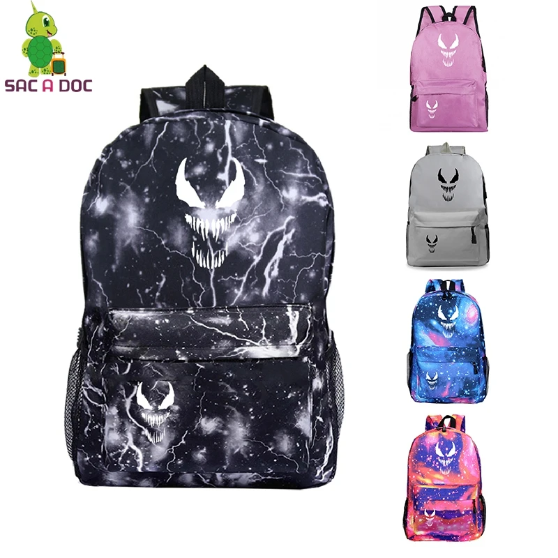 

Dropshipping Venom Female Backpacks Men Backpack Luminous Notebook Bag Fashion School Bags for Teenage Girl Galaxy Anime Bag