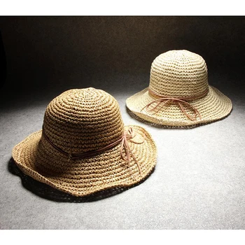 Summer Raffia Handmade crochet soft fold Straw sun hat for women girls 3