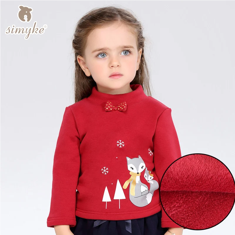 

Simyke Winter Girls Top Velvet Thicken Warm Cartoon T-shirt for Toddler Girl Kids Tee Children's t-shirts Child Clothing W63109