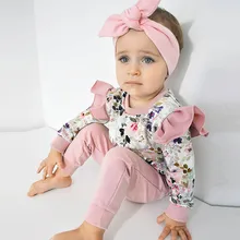 Newborn Children kids baby Girl winter clothes set Outfit Clothes Flower Print Long Sleeve T-shirt+Pants clothing Set Tracksuit