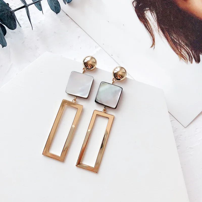 

Dominated 2019 Vintage Shell Geometric Metal Women earrings Long-style Temperament Personality joker Drop earrings
