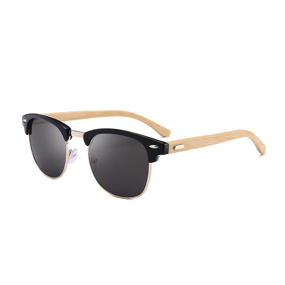 Бамбуковые солнцезащитные очки винтажные деревянные ножки солнцезащитные очки для мужчин половинчатая металлическая рама модный тренд UV400 очки Gafas De Sol PL1072 - Цвет линз: C01BlackSmoke