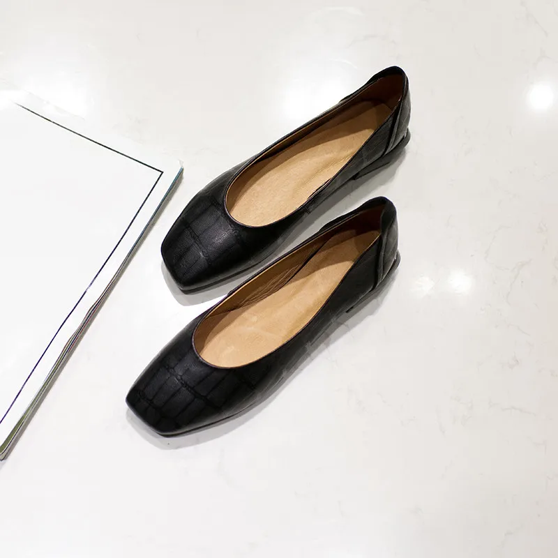 Designer De En Cuir Printemps Véritable Black brown on Marque Appartements Plus Femmes Confort Slip Nouvelles Bout Couleur Taille Gradient Chaussures La Carré Pierre Motif Evqqwd