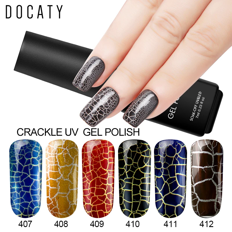 

Docaty Nail Design Permanent Enamel Crackle UV Nail Polish 7ml Gel Lacquer Manicure Accessories Soak Off Color Gel 12 Colors
