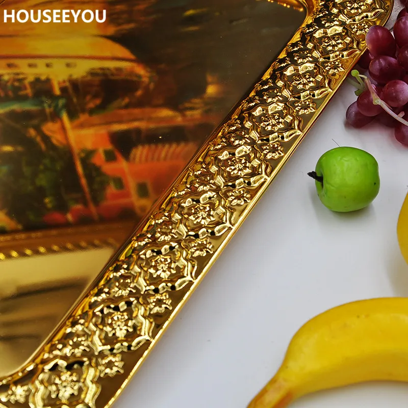 Large Size Metal Serving Tray Storage Tray Gold Fruit Plate Wedding Decoration Kitchen Storage Tools Home Supplies