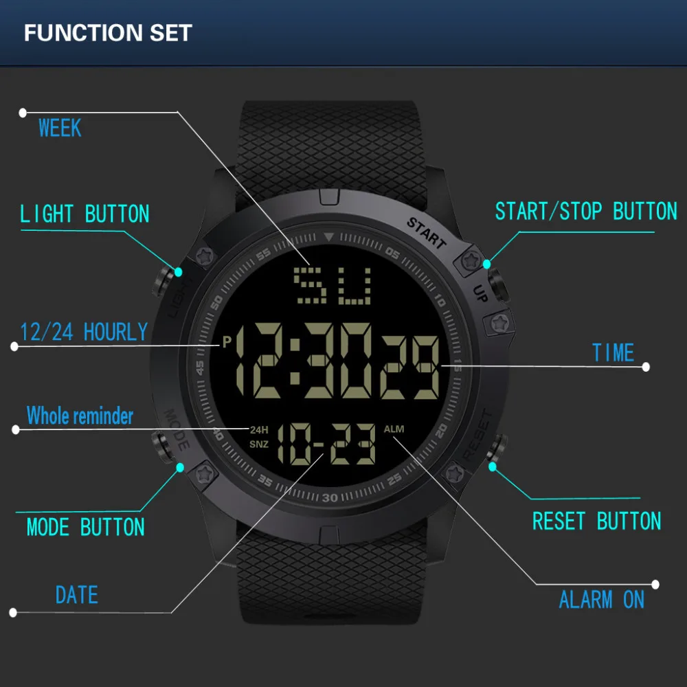 Модные мужские светодиодный цифровой Дата Военная Спортивная Резина кварцевые часы будильник Водонепроницаемые Мужские часы Deportivos Reloj Hombr