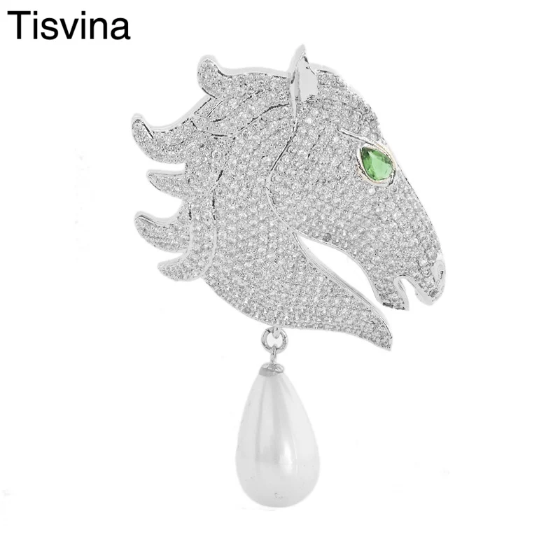 

Tisvina Vintage Women Horse head Pearl Brooches with High quality Cubic Zircon pave setting Corsages Men Kids Sweater Suit pins