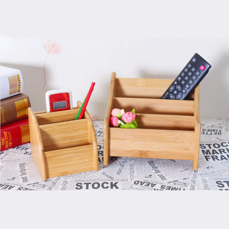 

Bamboo Desktop Storage Box Wooden Jewelry Makeup Remote Controller Cosmetic Storage Shelf Rack Pencils storage Box Organizer