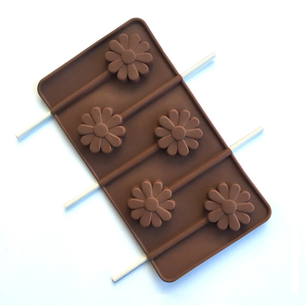 Silicone mold 6 small flowers sunflower lollipop molds DIY chocolate