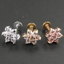 1 шт 1,2x6 мм Бар хирургический 316 нержавеющая сталь цветок циркон цветы губы кольцо пирсинг Лабрет Козелок Уха Пирсинг ювелирные изделия для тела