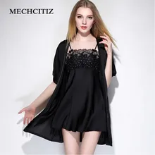 MECHCITIZ весной сексуальные женские одеяние и платье комплекты халат+ мини-платье ночи 2 предмета пижама, одежда для сна домашнее платье