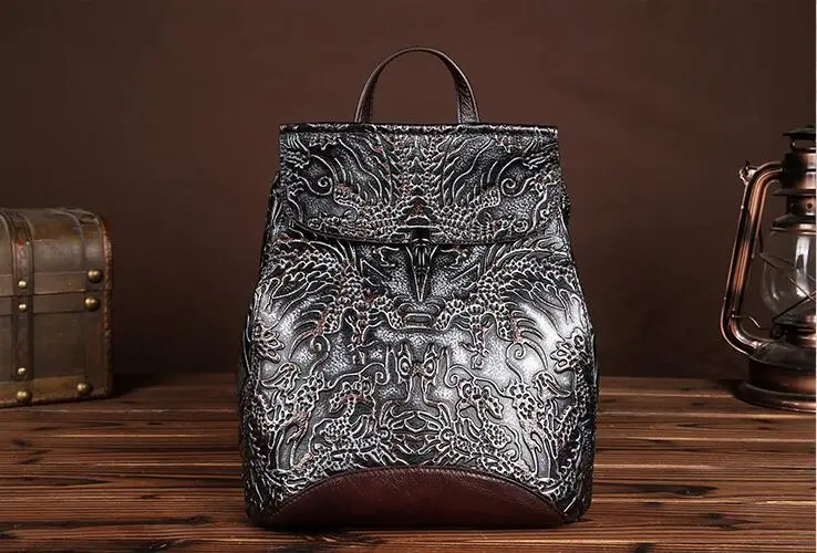 Vintage Genuine Leather Women Backpack Felmale Bags Retro Casual Backpack Ladies Real Leather Daypack Shoulder Bag