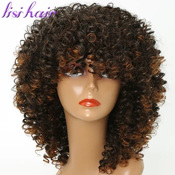 

LISI HAIR Short Curly Brown Color Synthetic Wigs For Black Women hairstyle High Temperature Fiber Average Size Hair