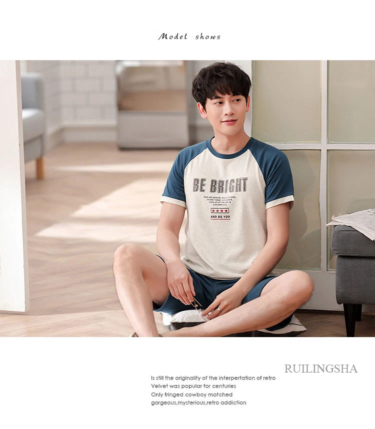 Мужская Летняя хлопковая новая Пижама корейский короткий рукав шорты тонкий стиль Домашняя одежда Повседневный свежий и удобный пижамный
