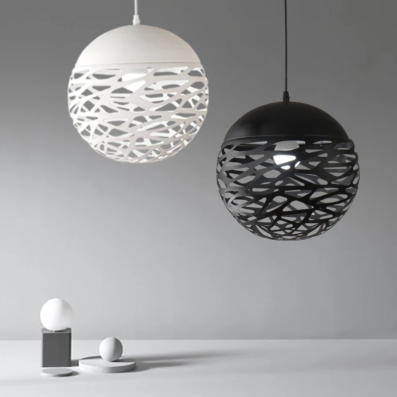 

Personality bar black/white Hollowed round Iron Pendant Lights creative bedroom living room dining room pendant lamps ZA FG330