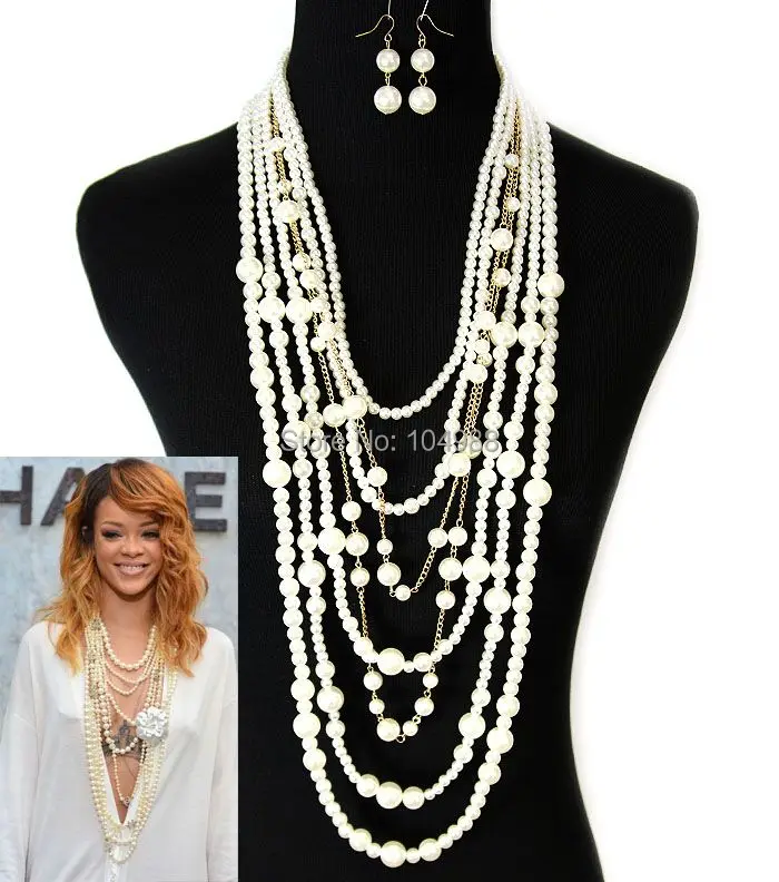 

FREE SHIPPING NEW STYLE PN002 GOLD COLOUR CHAIN IMITATION PEARLS Jewelry MULTI-LAYERS BODY CHAINS AND EARRINGS JEWELRY