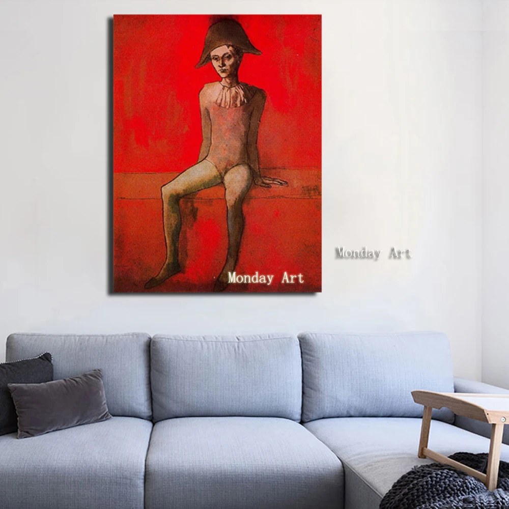 

Picasso Canvas painting Hand painted Seated Harlequin Picasso picture Wall Art Painting Decorative Pictures Modern Home Decora
