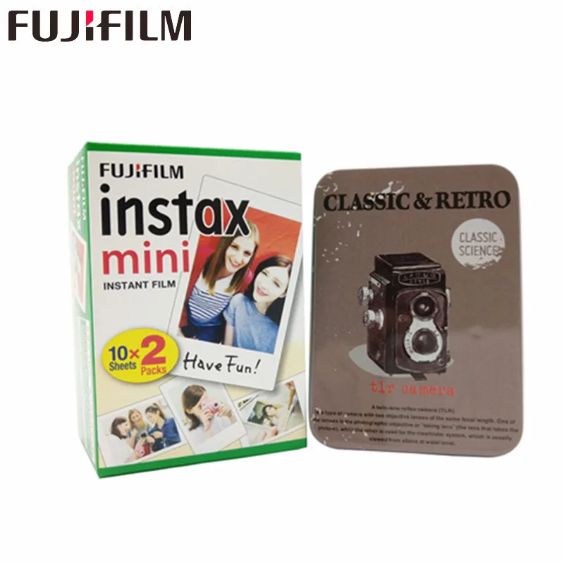 20 листов Fujifilm Instax Мини белая пленка+ жестяная коробка мгновенная фотобумага для Instax Mini 8 9 7s 9 70 25 50s 90 камера SP-1 2 камеры