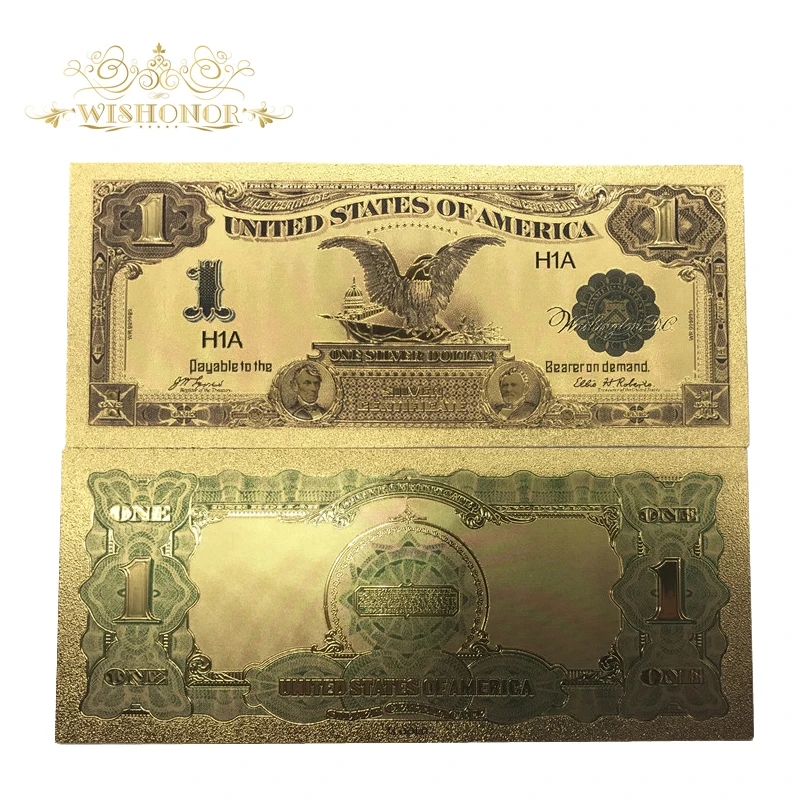 

10pcs/Lot Colored America Gold Plated Banknote 1899 USD 1 Dollars Banknote Fake Replica Paper Money for Home Decoration