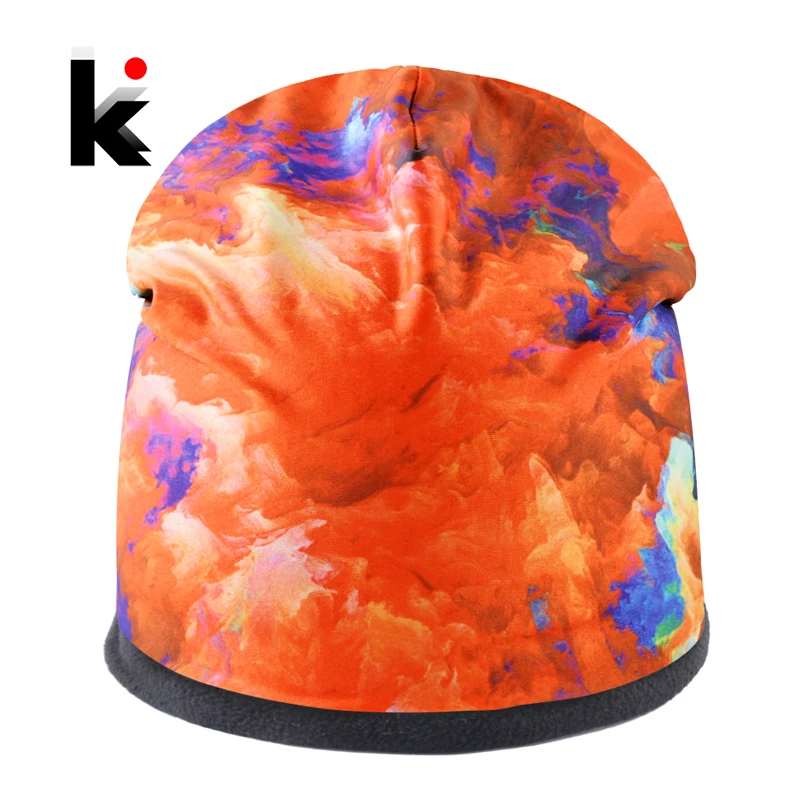 

Unisex Warm Winter Hat Thick Plus Velvet Beanies Women Personality 3D Printing Skullies Bonnet Men Hip Hop Caps Couples Gorro