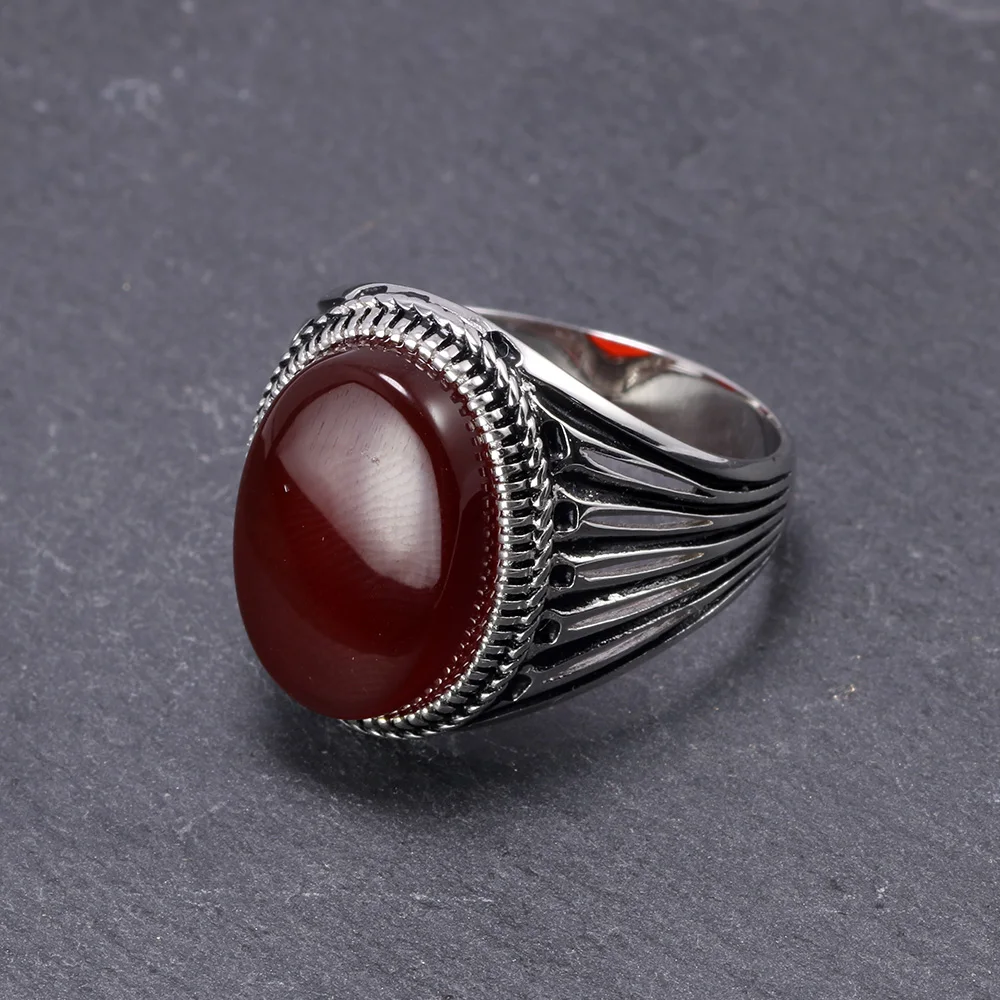 Retro Rings With Stones Black Red Onyx Original Color Anelli Uomo ...