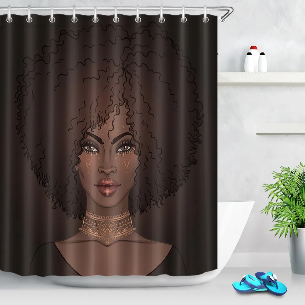 

LB African American Woman with Afro Girl Shower Curtains Bathroom Curtain Polyester Waterproof Fabric Print for Bathtub Decor