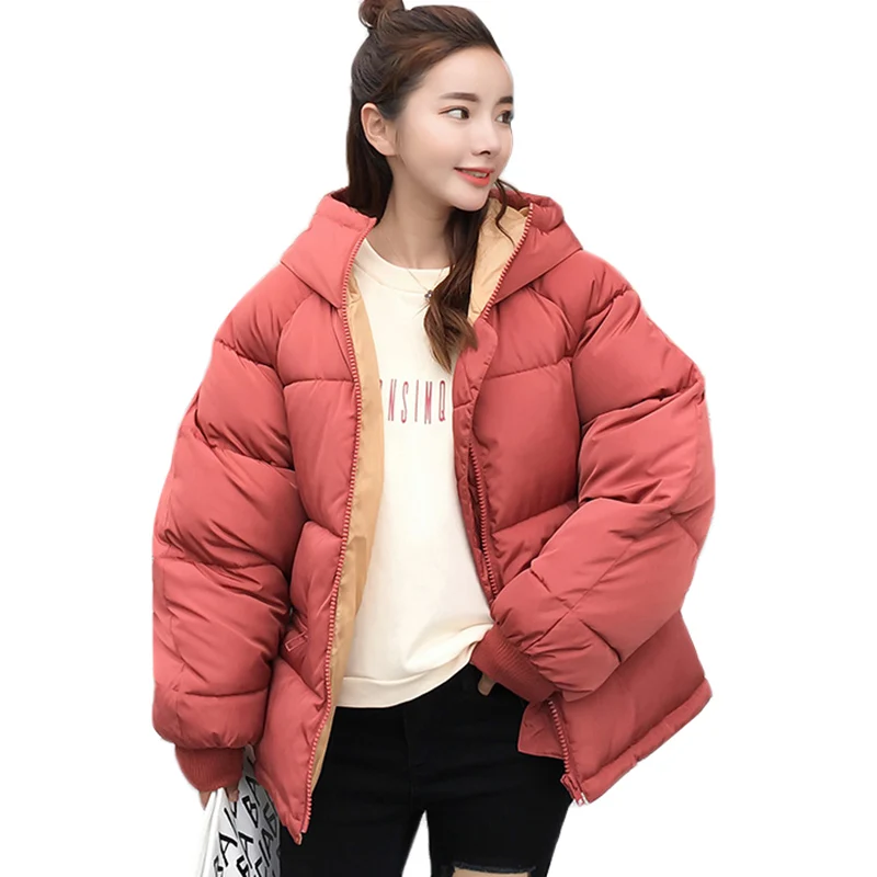

2018 NEW Winter Thick Warm Hooded Down Cotton Parkas Women Coat Cotton Padded Jacket Loose Short Outerwear Women Clothing AA336