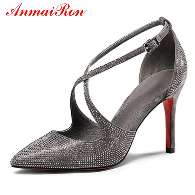 

ANMAIRON Basic Super High Thin Heels Shoes Woman Pointed Toe Casual Buckle Strap Women Fashion Pumps Size 34-39 LY728