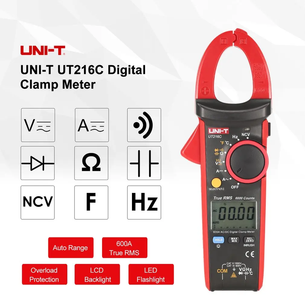 Тестер температуры UT216C мультиметр 600A RMS цифровой зажим мультиметр для авто Вольт Ампер Ом Частотная Емкость